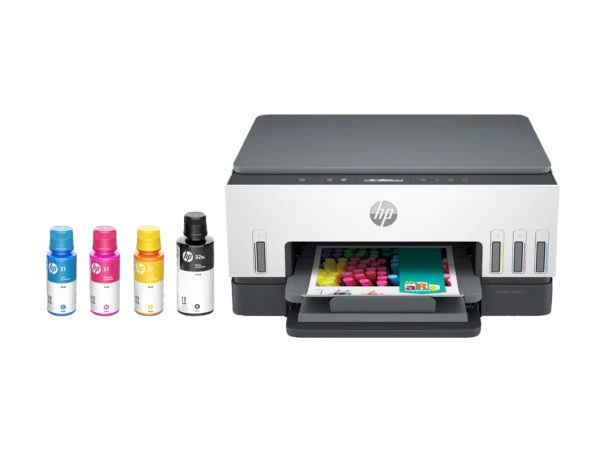 HP Smart Tank 6001 printer with ink bottles