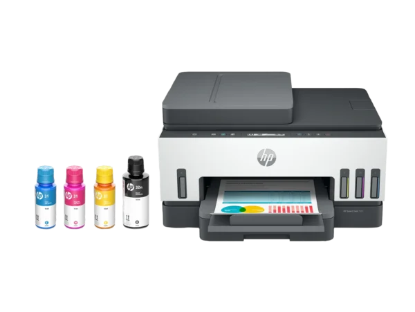 HP Smart Tank 7301 wireless printer with ink bottles