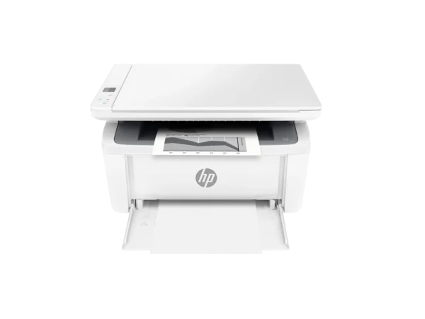 HP LaserJet M140w wireless laser printer with document in scanner bed